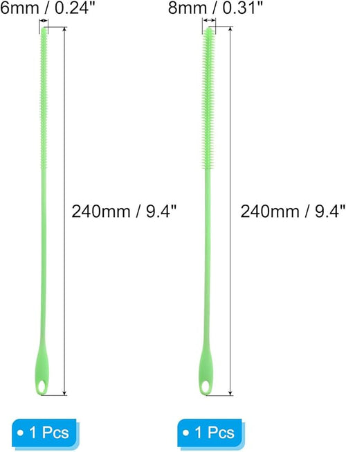 2 Pcs Silicone Straw Brush 9.4 Inch Bottle Straw Brushes n (6mm+8mm)