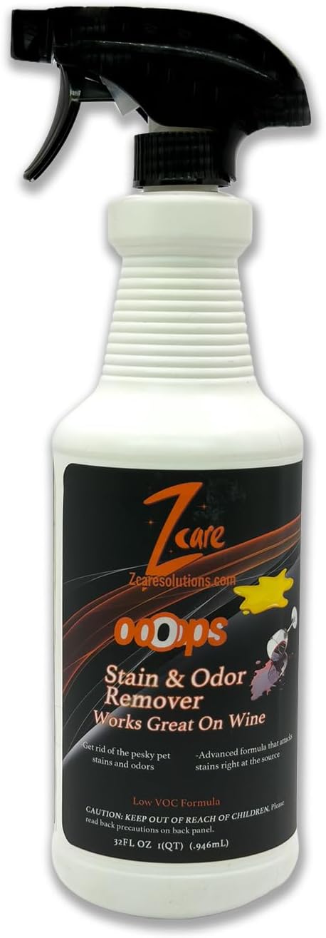 Z care Ooops Stain &amp Odor Remover (32 oz) – Multi-Surface Low VOC Cleaner for Wine Pet and Food Stains | Biodegradable Fresh Scent Non-Toxic Safe for Home &amp Auto Use