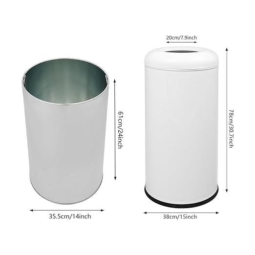 60 L / 15 Gal Trash Can with Lid Round Indoor Waste Bin Commercial Trash Can with Removable Barrel Stainless Steel Hotel Garbage Bin for Home Office Restaurant (White)