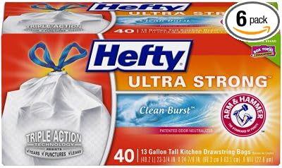Hefty Reynolds Consumer Products 00E84557 Ultimate Gripper Tall Kitchen Trash Bags Clean Burst 38-Ct 13-Gall - Quantity 6