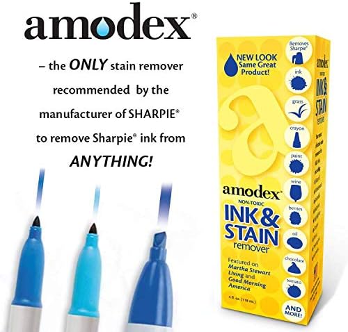 Amodex Ink and Stain Remover – Cleans Marker Ink Crayon Pen Makeup from Furniture Skin Clothing Fabric Leather - Liquid Solution - 4 fl oz Bottle - (Pack of 4)