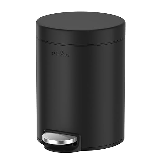mVm Bathroom Trash Can1.3 Gallon/5 Lliter Small Trash Can with Lid and Foot PedalSoft-CloseAnti-Fingerprin.Step Round Stainless Steel Garbage Can for BathroomBedroomOfficeLiving Room(Black)