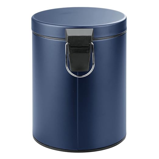 mDesign Pedal Bin — Metal Waste Bin with Pedal Lid and Plastic Bucket Insert — for Bathroom Kitchen and Office — 5 Litre Household Rubbish Bin with Ergonomic Design — Blue