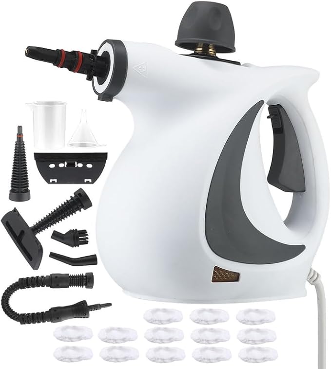 Handheld Pressurized Steam CleanerPower Washerwith 1 Set Accessories Multi-Purpose Steamer for Cleaning Car Furniture Floor Upholstery Grout and Tile (1 set+13 fabrics)