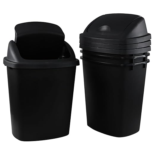 Xyskin 6 Gallon Plastic Swing Top Wastebasket Trash Can Commercial Trash Cans for Kitchen Garage or Workspace Black (4 Pack)