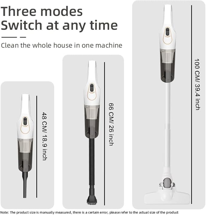 Aoun Lightweight Quiet Cordless Vacuum Cleaner Powerful Suction Stick Rechargeable Cleaners with HEPA Filter Upright Cleaner for Pet Hair Hardwood Floors Carpet (White)