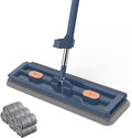 Large Flat MopLarge 17inch Hands-Free Mop EVA Squeegee &amp 360° Swivel for Hard Floors (Blue 6 Cloth)