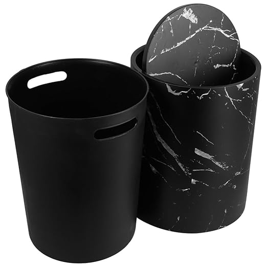 Garbage Can for Bathroom Marbling Pattern Pp Plastic Easy to Clean Stylish Waste Storage Bin for Home