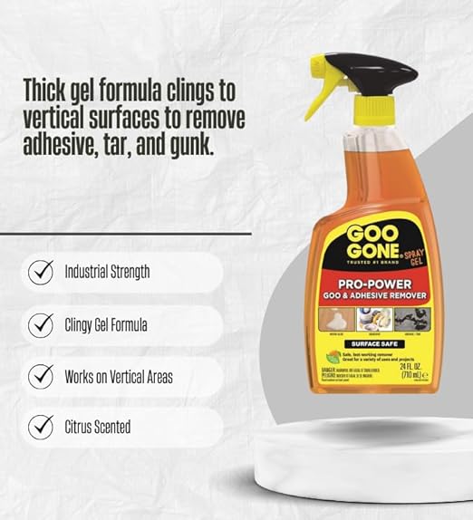 4x Goo Gone Pro-Power Gel Adhesive Remover 24 oz Bundle with Utility Scraper – Clings to and Lifts Sticky Residue Grease and Grime from Surfaces – Gift Set (5 Items).