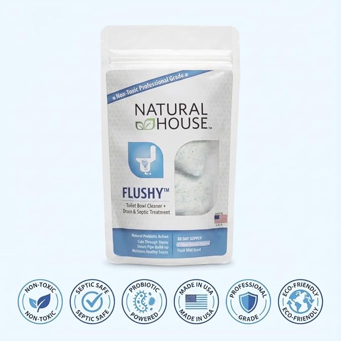 Natural House Flushy - Probiotic Toilet Bowl Cleaner Pods - Septic Safe - Removes Hard Water Stains - Fresh Mint Scent - 120 Pack