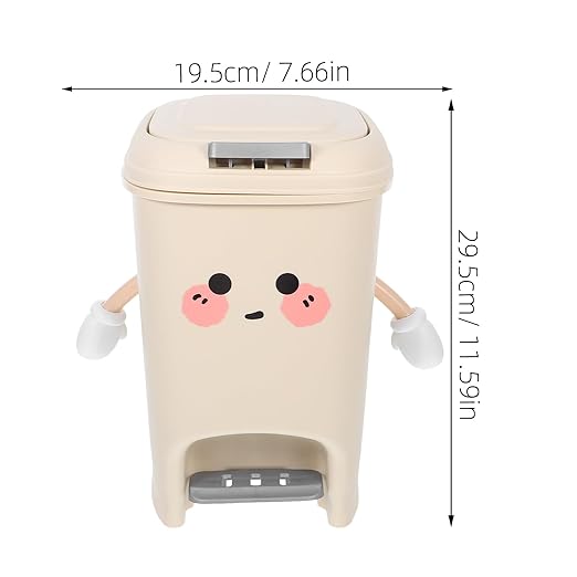 PRETYZOOM Foot Pedal Bathroom Trash Can with Press Top Lid 8L Plastic Wastebasket Step-On Trash Bin Container for Home Office and Restroom Bedroom Kitchen