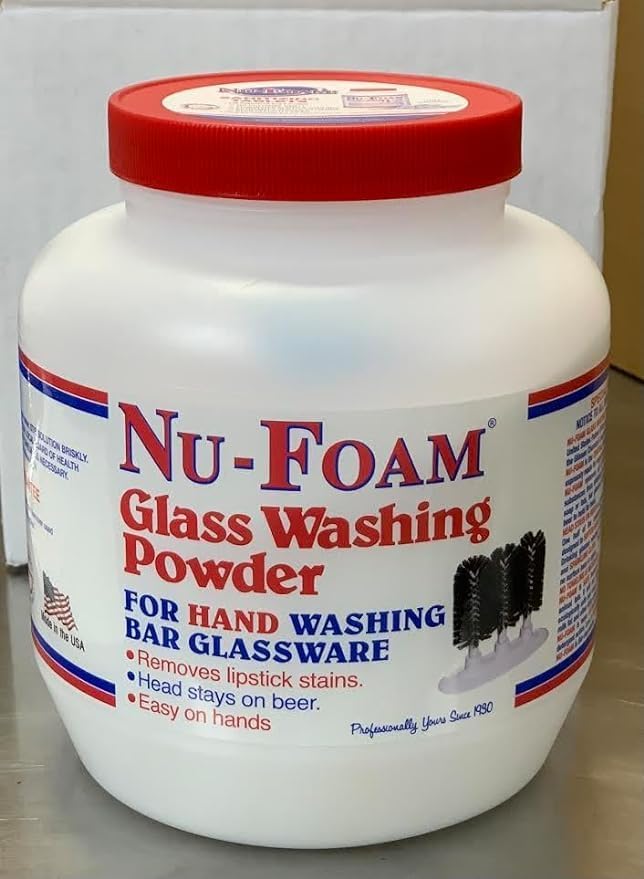 Nu-Foam Glass Washing Powder - Detergent for Bar Glassware – Original Streak-Free Solution - Hand Washing Bar Tavern Brewery Supplies - Spotless Serving Glasses - Easy On Hands - 4 Lb Jar - 2 Pack