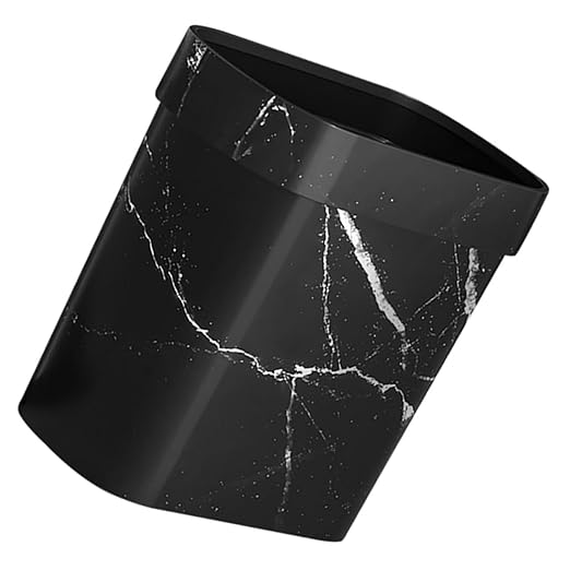 PRETYZOOM Elegant Marble Design Trash Can Compact Waste Basket Swing Lid for Bedroom Bathroom