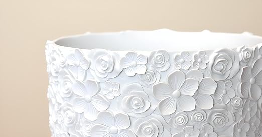 Decorative Trash Can Elegant Resin Carved Waste Basket 8x10 Trash Bin Decor Rose Floral Garbage Can for Office BathroomBedroomLivingroom 8L/2.2Gallon(White)