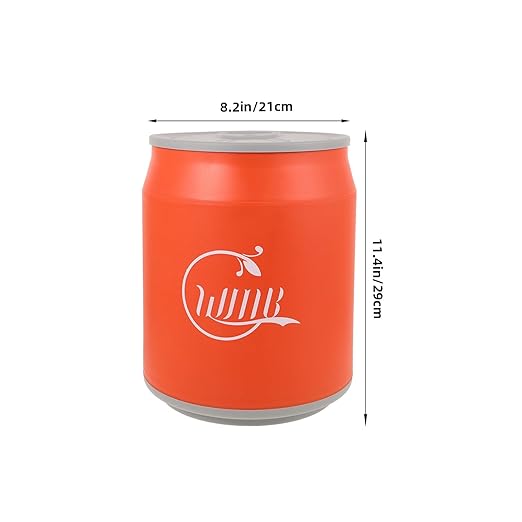TIDTALEO Soda Can Shaped Trash Can with Press Lid Orange Plastic Wastebasket for Bathroom Bedroom Office Compact Covered Garbage Bin for Home and Car Use