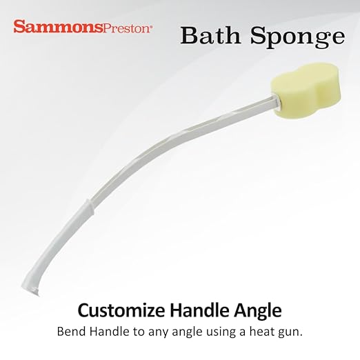 Sammons Preston Bath Sponge Lightweight Long Handled Washer and Scrubber for Bath and Shower Extended Reacher Cleaning Aid for Limited Range of Motion Contour