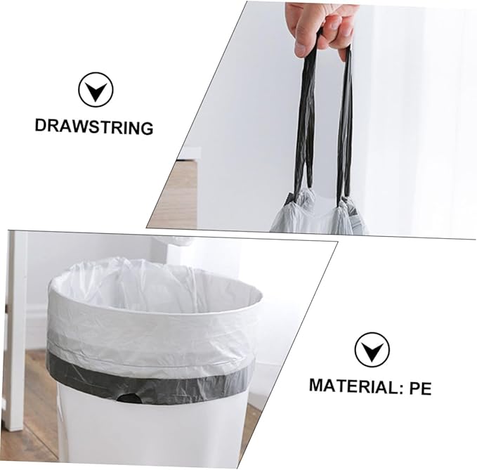 Drawstring Trash Bags 90pcs Disposable Portable Garbage Bags with Handles Gray and White Random Color for Kitchen and Outdoor Use
