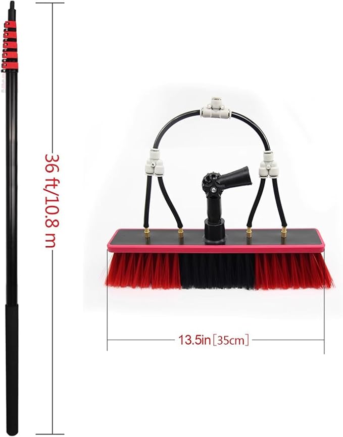 Window Cleaner with Long Handle Glass Cleaning Tools with Rotatable Cleaning Brush and Aluminum Alloy Telescopic Pole Window Cleaning Kit for Solar Panel Shower Glass Mirror Door Car