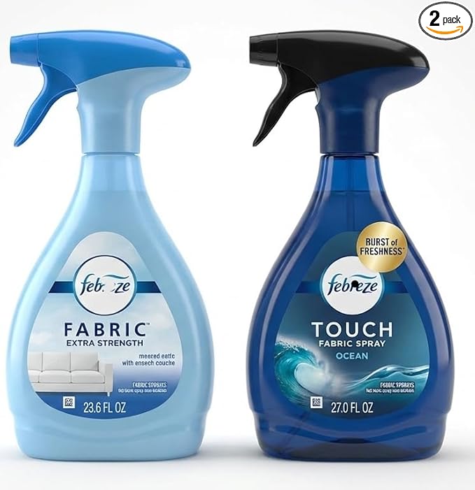 Febr+eze Fabric Spray Odor Eliminator – Touch &amp Xtra Strength Ocean Scent + Original Scent Multi-Size 27 oz / 23.6 oz Fabric &amp Upholstery Freshener (2 Count(Pack of 1))