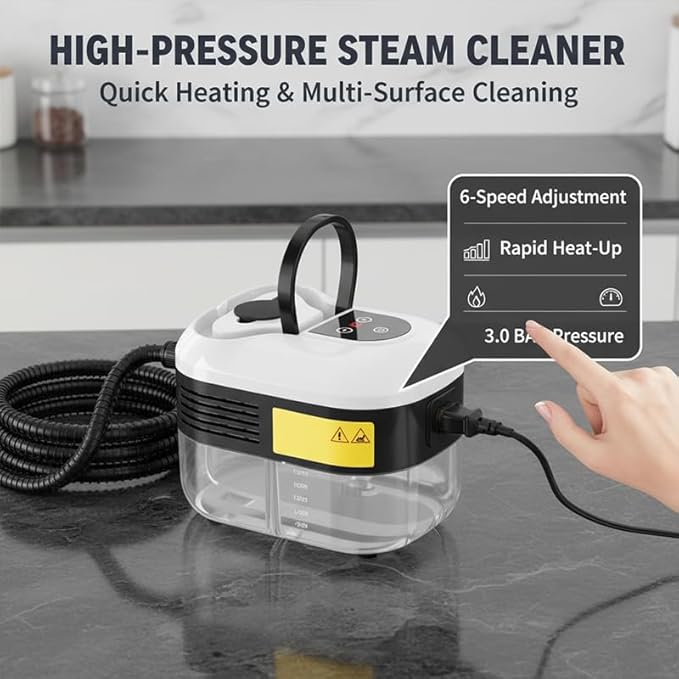 Handheld Steam Cleaner – Cordless Fast 10‑Second Heat Up 6 Adjustable Steam Levels Multi-Surface Cleaning for Kitchen Bathroom Floors Windows Upholstery &amp Car Interior (White Pro)