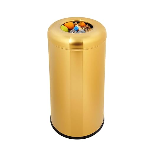 60 L / 15 Gal Trash Can with Lid Round Indoor Waste Bin Commercial Trash Can with Removable Barrel Stainless Steel Hotel Garbage Bin for Home Office Restaurant (Gold)