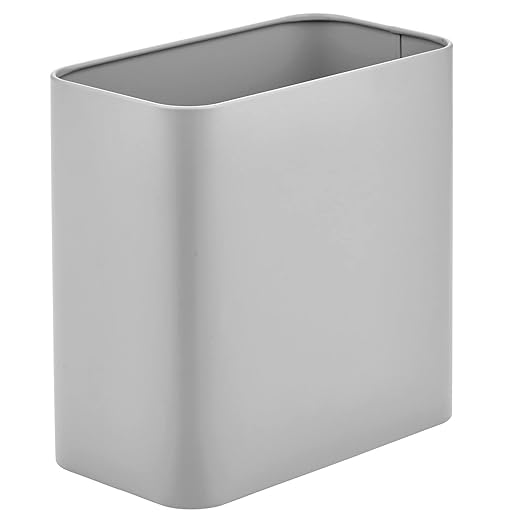mDesign Small Metal 2.4 Gallon/9 Liter Trash Can Wastebasket Garbage Bin for Bathroom Slim Rubbish Waste Bin Trashcans - Mirri Collection - Gray (23578MDBST)