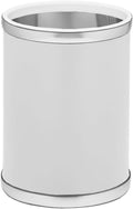 Kraftware Sophisticates Round Wastebasket 11 White with Brushed Chrome Color
