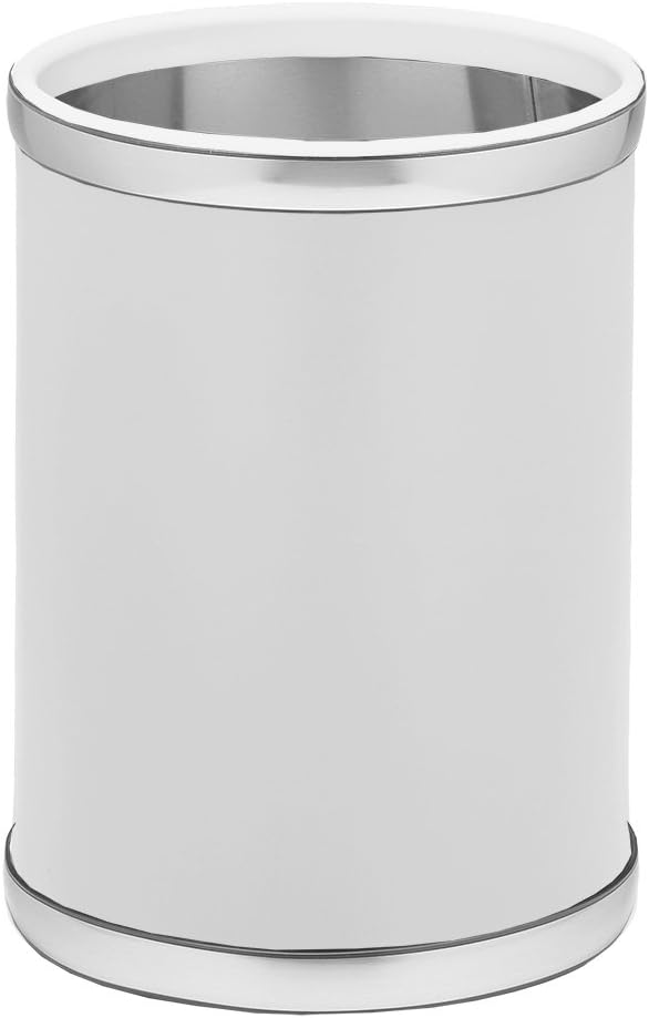 Kraftware Sophisticates Round Wastebasket 11 White with Brushed Chrome Color