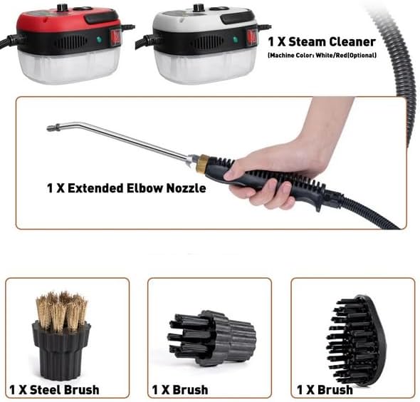 2500W High-Pressure Handheld Steam Cleaner – 1.5L Portable Steamer for Car Detailing Floors Kitchen Bathroom with 3 Attachments (01-Red)