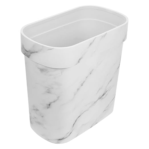 Marble Pattern Garbage Can for Bathroom and Bedroom Space-Saving Trash Box with Decorative White Marble Design Compact Wastebasket for Home Kitchen Office Use