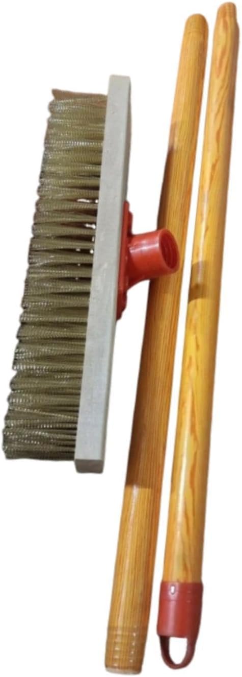 Floor Scrub Brush Metal Stiff Floor Scrubber for Garage Rough Surface Bathroom Heavy Duty Industrial Hand Broom- 40cm Brush Length