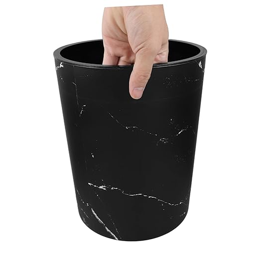 ABOOFAN Large Capacity Marble Pattern Wastebasket with Press Ring Round Plastic Garbage Bin for Bathroom Office and Bedroom Use Modern Design Trash Container