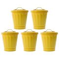 5pcs Mini Desktop Trash Cans with Lid 9cm Diameter Yellow Iron Tiny Garbage Bins Decorative Small Wastebaskets for Office Bedroom Living Room Storage
