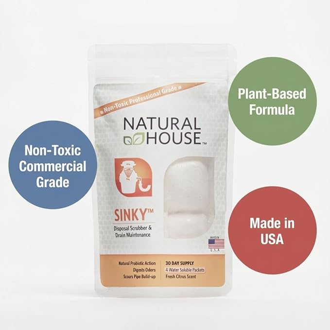 Natural House Sinky - Probiotic Garbage Disposal &amp Drain Cleaner Pods - Breaks Down Grease - Citrus Scent - Septic Safe - 120 Count