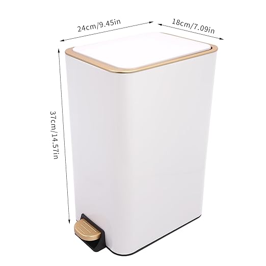 12L Slim Step Trash Can with Lid Soft Close 15.5 x 12 x 8.6in Size Stainless Steel Trash Bin Rectangular Wastebaskets Bin for Living Room Bedroom Office (White)