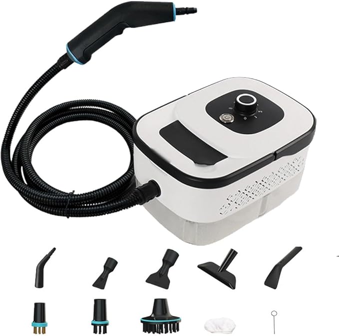 1250ML Portable Steam Cleaner 1500W Handheld Steam Cleaner 4Bar 105°C 3 Gear Adjustment for Cleaning Upholstery Bathroom Grout and Tiles Car Detailing White