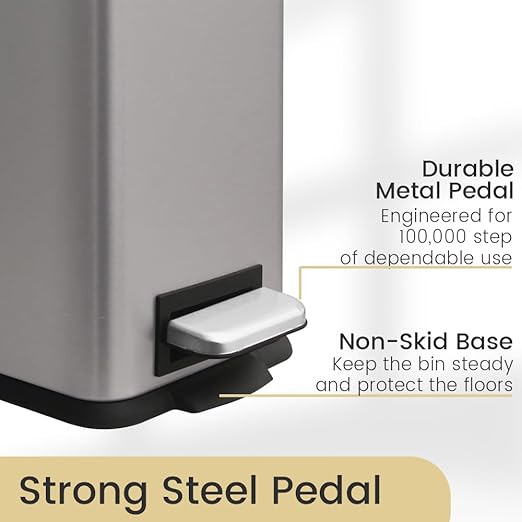 5 Liter / 1.3 Gallon Trash Can with Removable Liner Soft Close lid &amp Step Pedal Stainless Steel Trash Bin for BathroomBedroomHome OfficeGrey