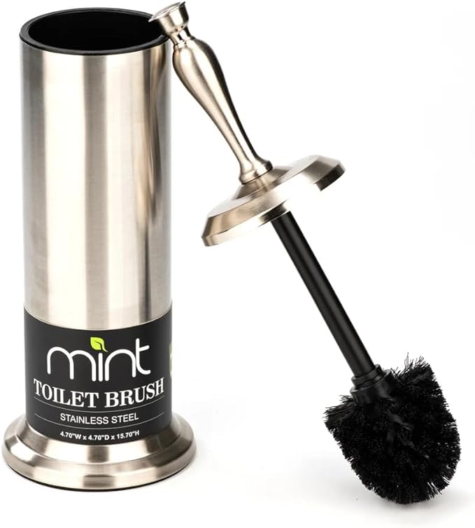 J&ampV TEXTILES Toilet Brush Toilet Bowl Brush with Extra Long Handle Durable Bristles Toilet Scrubber and Covered Holder for Toilet Brush Set for Bathroom Cleaning (Brushed Satin Nickel)