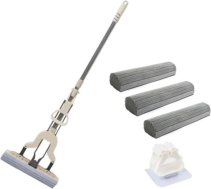 Squeeze Self-draining Collodion Mop Wood Floor Tiles Spin Household Cleaning Tools to Clean Walls and Ceilings(1Mmop 3head)