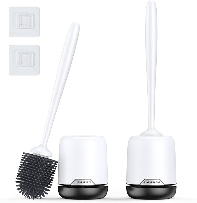 Lefree 2 Pack Silicone Toilet Bowl Brush and Holder Set with Ventilated Holder Floor Standing &amp Wall Mounted Toilet Scrubber