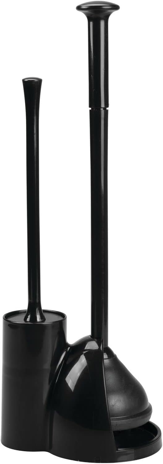 mDesign Hidden Plunger and Brush Set for Toilet Bowl - Combo with Holder Caddy - Aura Collection - Black