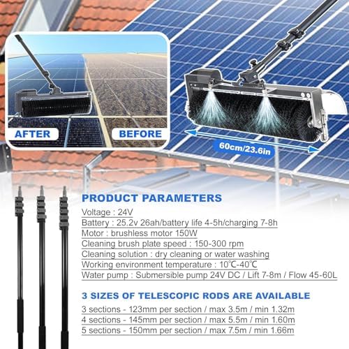 Extendable Window Cleaning Brush Kit with Solar Panel Water Fed Pole for Outdoor Glass Cleaning High Reach Solution