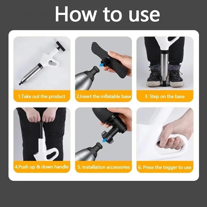 HEPBAK Stainless Steel Toilet Pipe Dredger Pneumatic Household High-pressure Dredging Tool Set Thickened Wall Cylinder Sturdy And Safe (Color: gray)