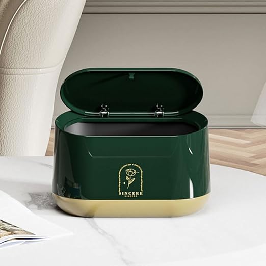 Simple Desktop Trash can with lid Plastic Wastebasket Rectangular Mini Garbage bin Press Type with Garbage Bag Bedroom Office Practical