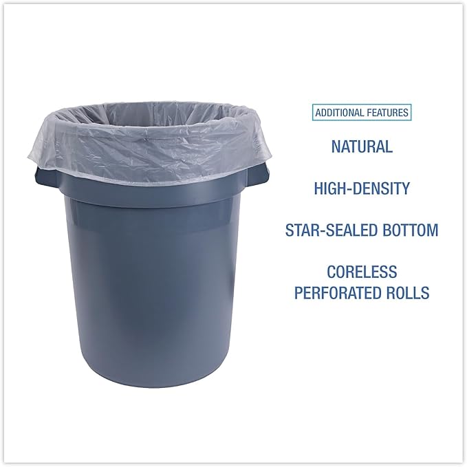 Boardwalk 404616 Waste Can Liners 40-45gal 40 X 46 13 Microns Natural 25 Bags/roll10/carton