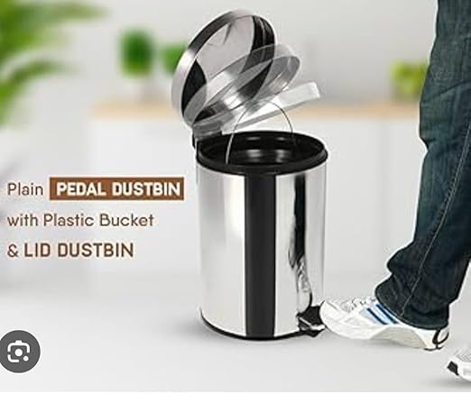 5 Liter / 1.3 Gallon Stainless Steel Round Bathroom Trash Can with Soft Close Lid and Foot Pedal for Bathroom Kitchen &amp Small Space (9 L x 9 W x 11 H)