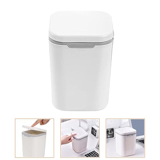 Mini Desktop Trash Can with Lid 2pcs Small Push-Button Wastebasket for Office and Home Creative White Mini Garbage Bin for Desk and Bedroom Use