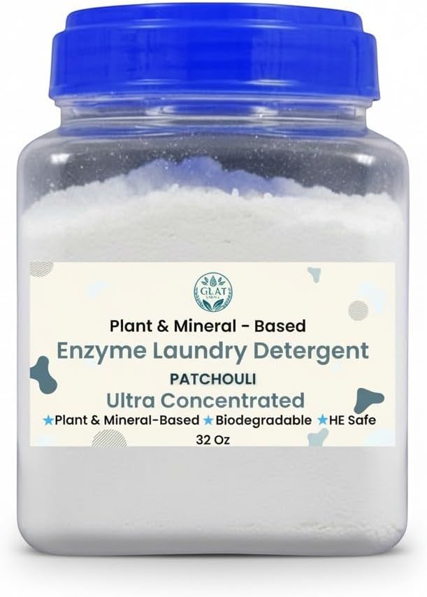 Ultra-Concentrated Enzyme Laundry Detergent - Patchouli | Plant &amp Mineral-Based Stain Remover Odor Eliminator | Safe for Sensitive Skin Biodegradable HE Compatible | 32 oz