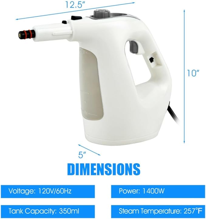 Handheld Steam Cleaner for Home Use - 1400W Rapid-Heat System 257°F High-Temp Steam 2 Bar Pressure Chemical-Free Deep Cleaning