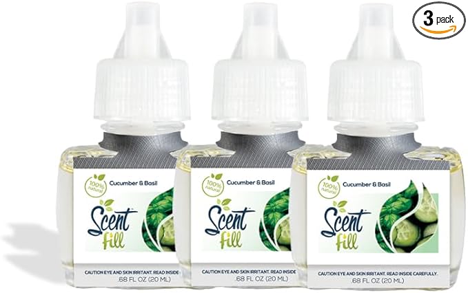 Scent Fill 100% Natural Cucumber Basil Plug in Air Freshener Scented Oil Refills 3 Refills